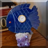 DC07. Fish clock on geode base. 